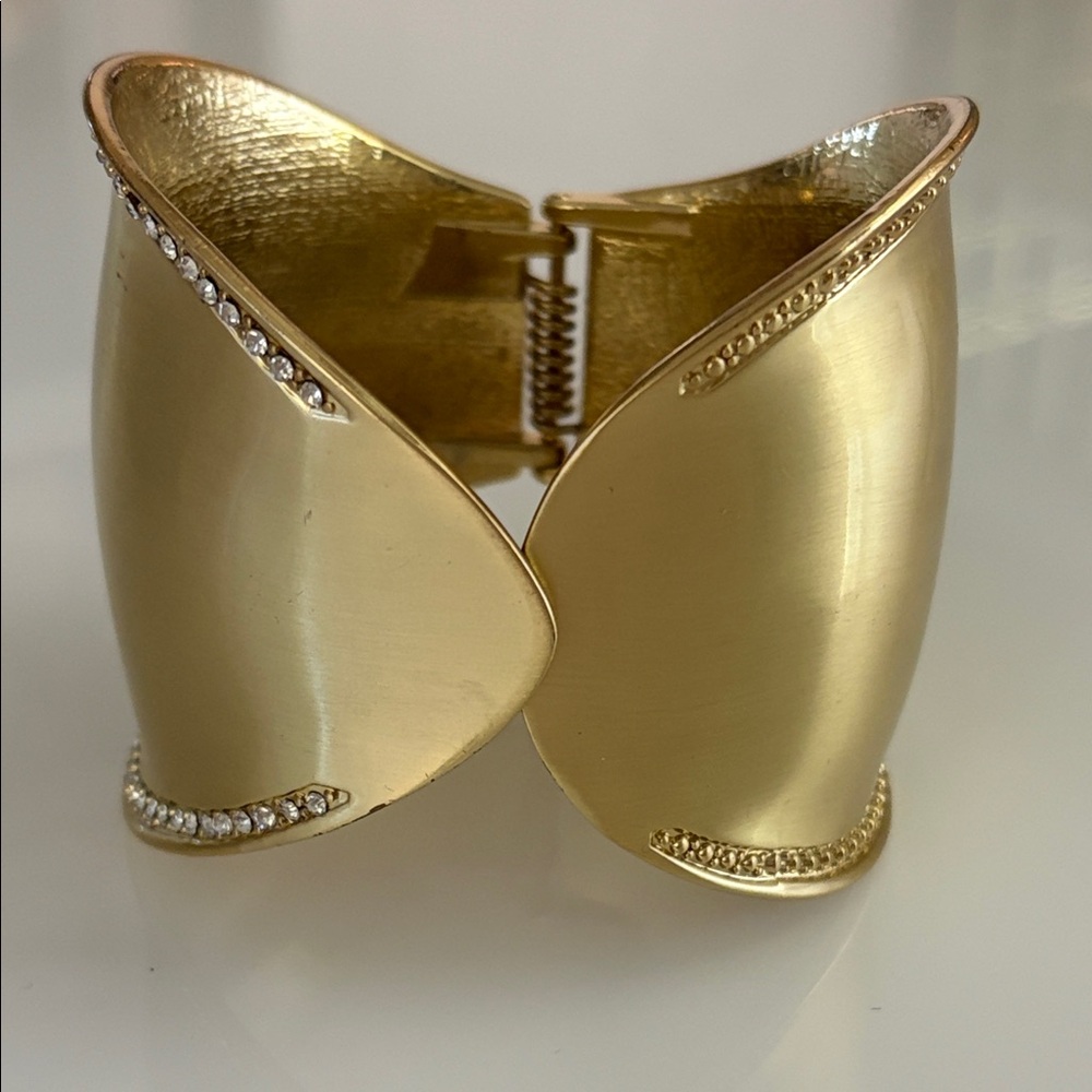 Chico's Gold Cuff Bracelet with Crystal Details
